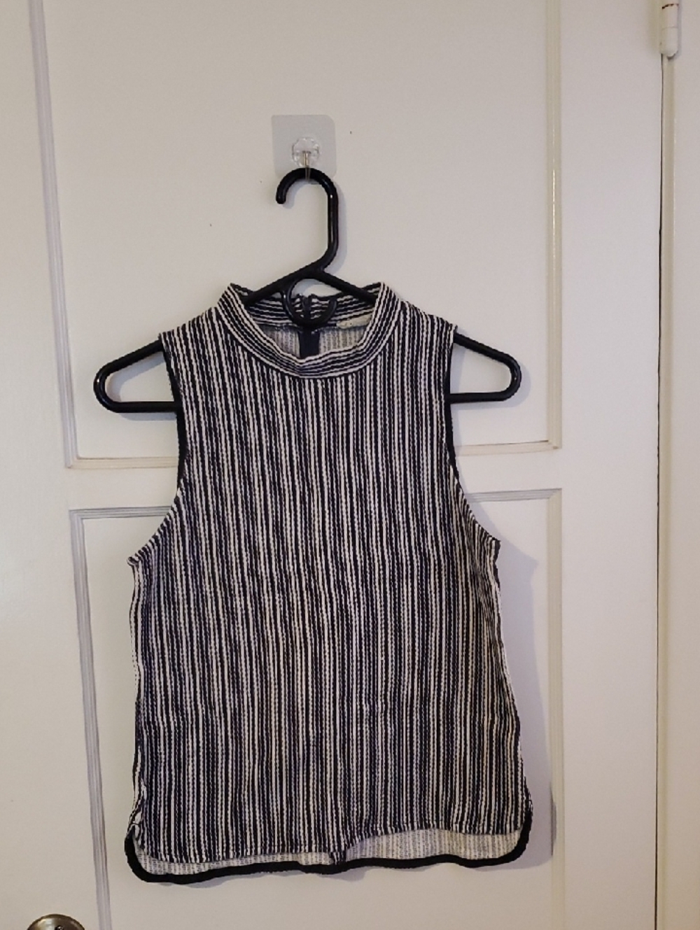 Madewell Black & White Striped Mock-Neck Tank